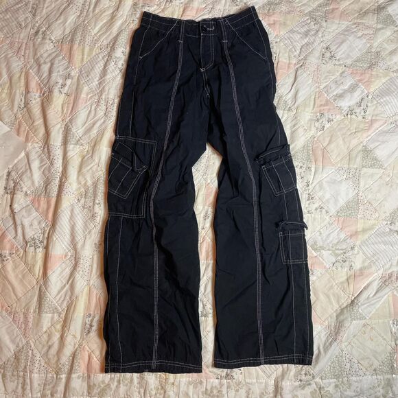 BDG black baggy grunge wide leg cargo pants with white stitching size small - Picture 1 of 6